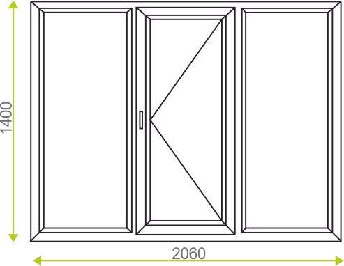 Окно 3-х секционное одностворчатое простое